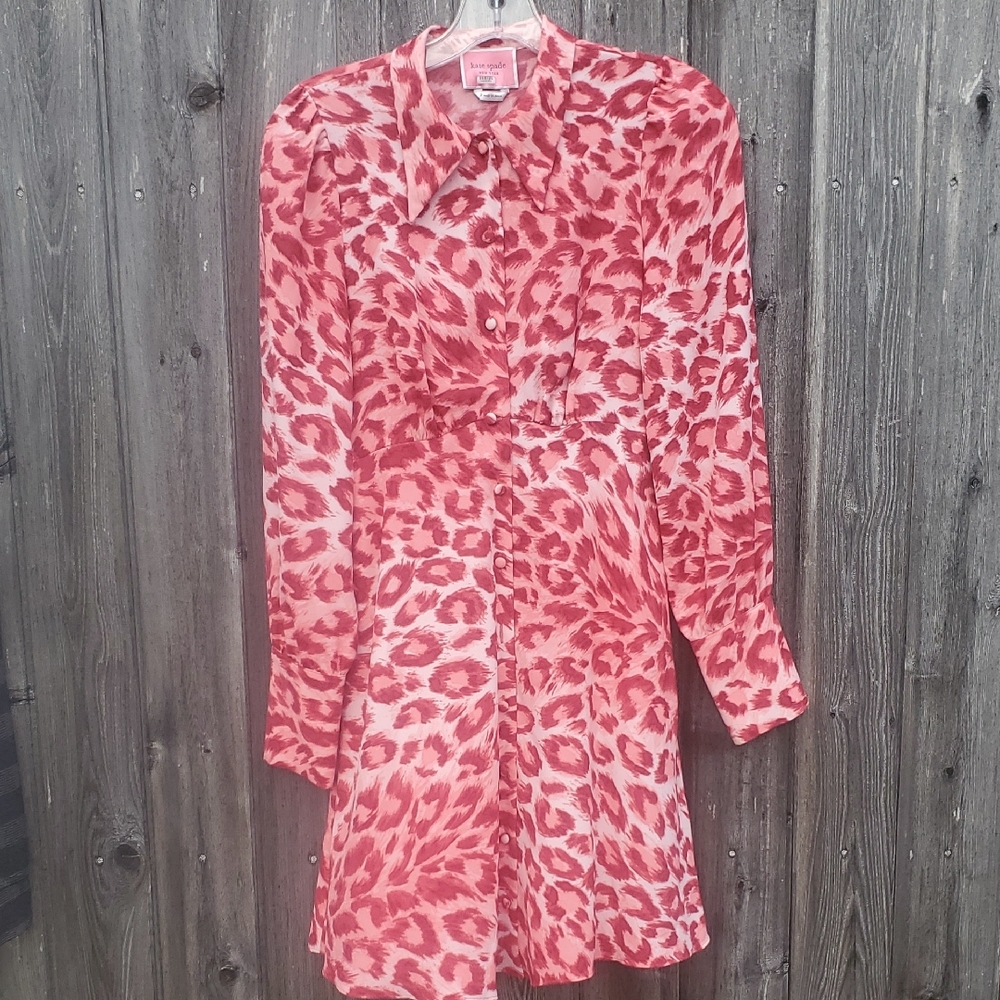 Kate Spade Panthera Red Animal Print Long Sleeve Dress